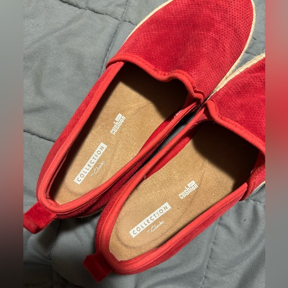 CLARKS Red Espadrille Slip On Flat Shoes Womens Size 7.5 - Picture 7 of 8